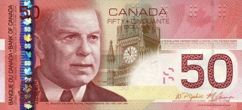 Front of Canada p104c: 50 Dollars from 2008