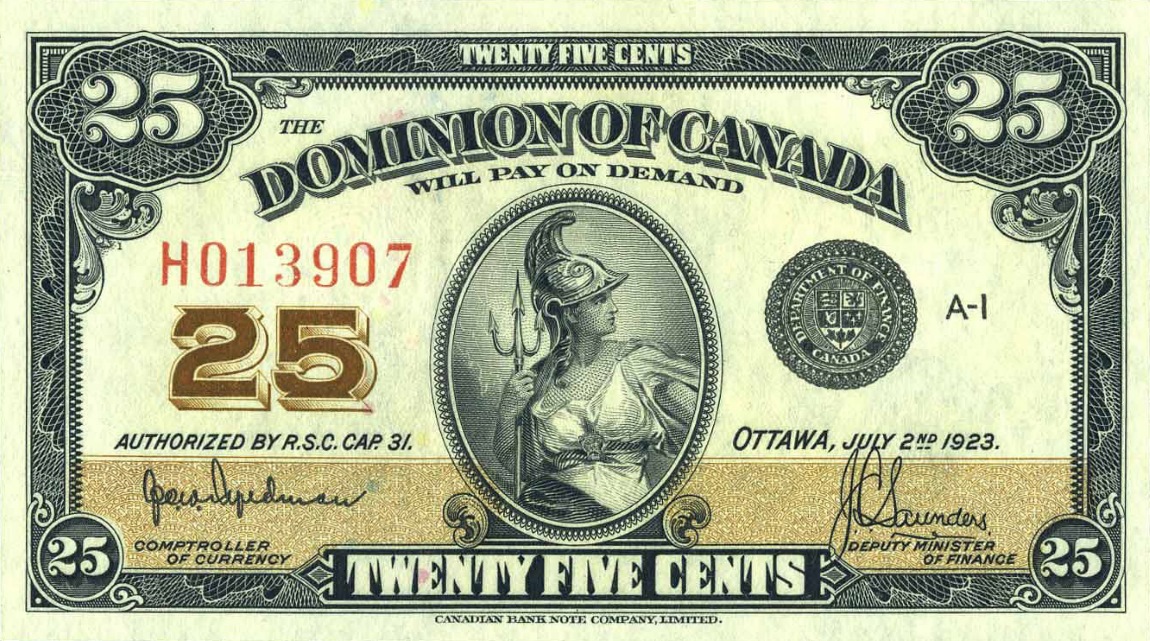 Front of Canada p10a: 25 Cents from 1923