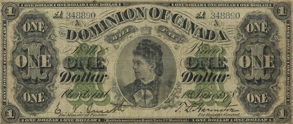 Front of Canada p18a: 1 Dollar from 1878