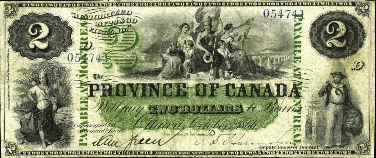 Front of Canada p2a: 2 Dollars from 1866