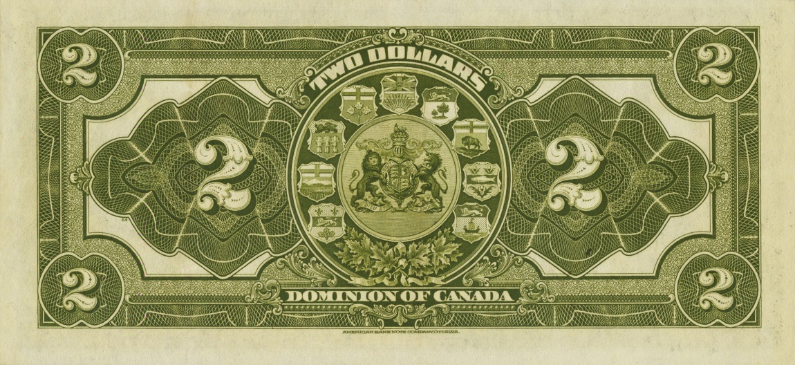 Back of Canada p30a: 2 Dollars from 1914