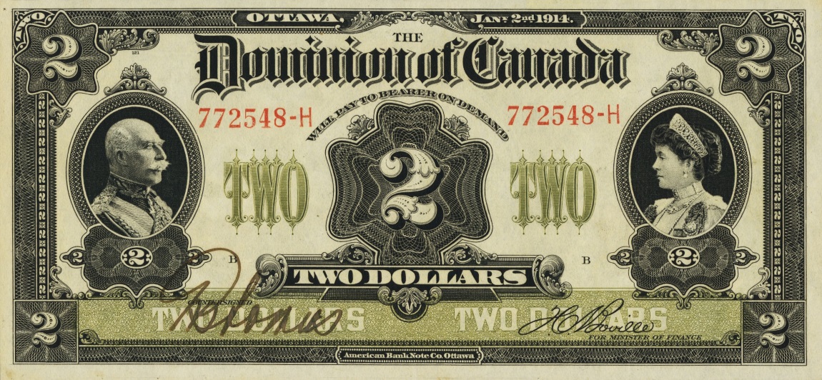 Front of Canada p30a: 2 Dollars from 1914
