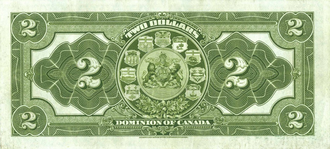 Back of Canada p30b: 2 Dollars from 1914