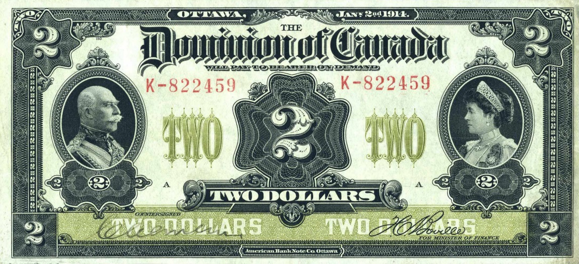 Front of Canada p30b: 2 Dollars from 1914