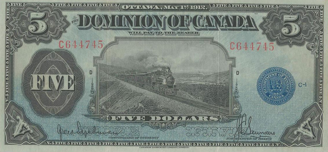 Front of Canada p31g: 5 Dollars from 1912