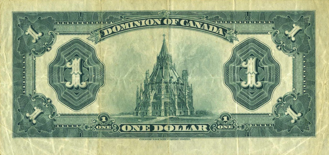 Back of Canada p33i: 1 Dollar from 1923