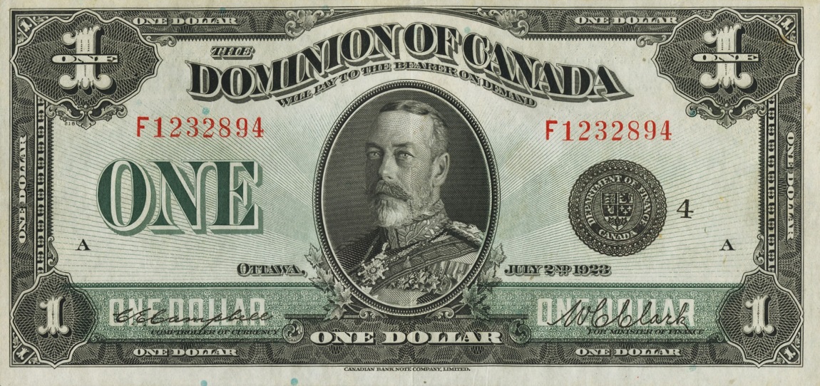 Front of Canada p33p: 1 Dollar from 1923