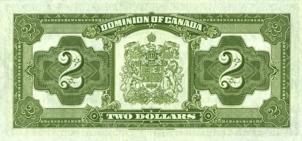 Back of Canada p34d: 2 Dollars from 1923