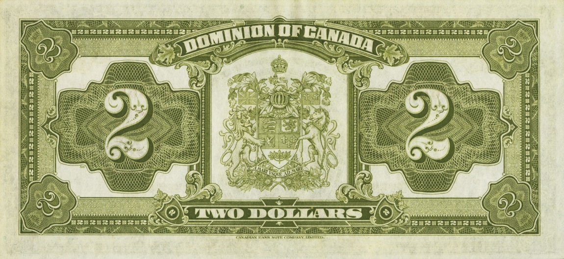 Back of Canada p34e: 2 Dollars from 1923