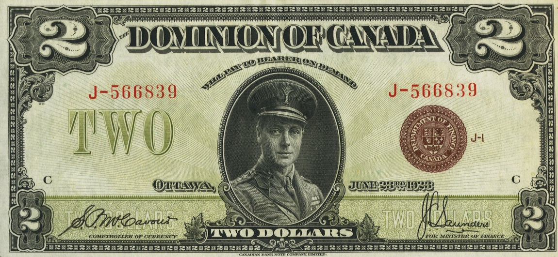 Front of Canada p34e: 2 Dollars from 1923