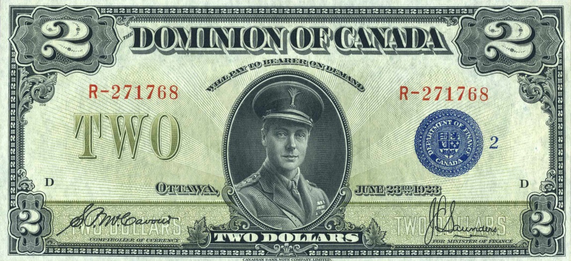 Front of Canada p34h: 2 Dollars from 1923