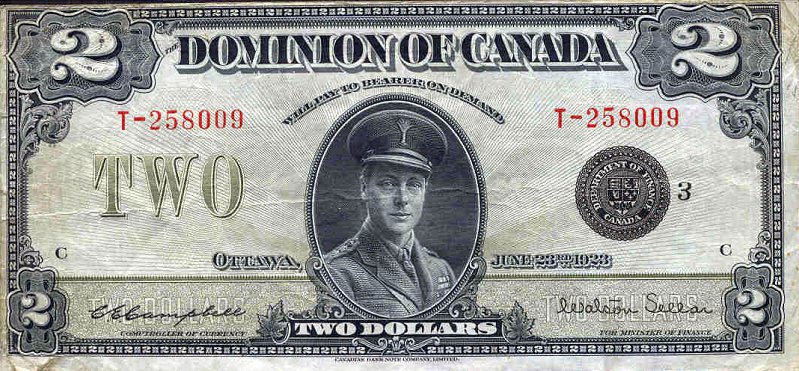 Front of Canada p34j: 2 Dollars from 1923
