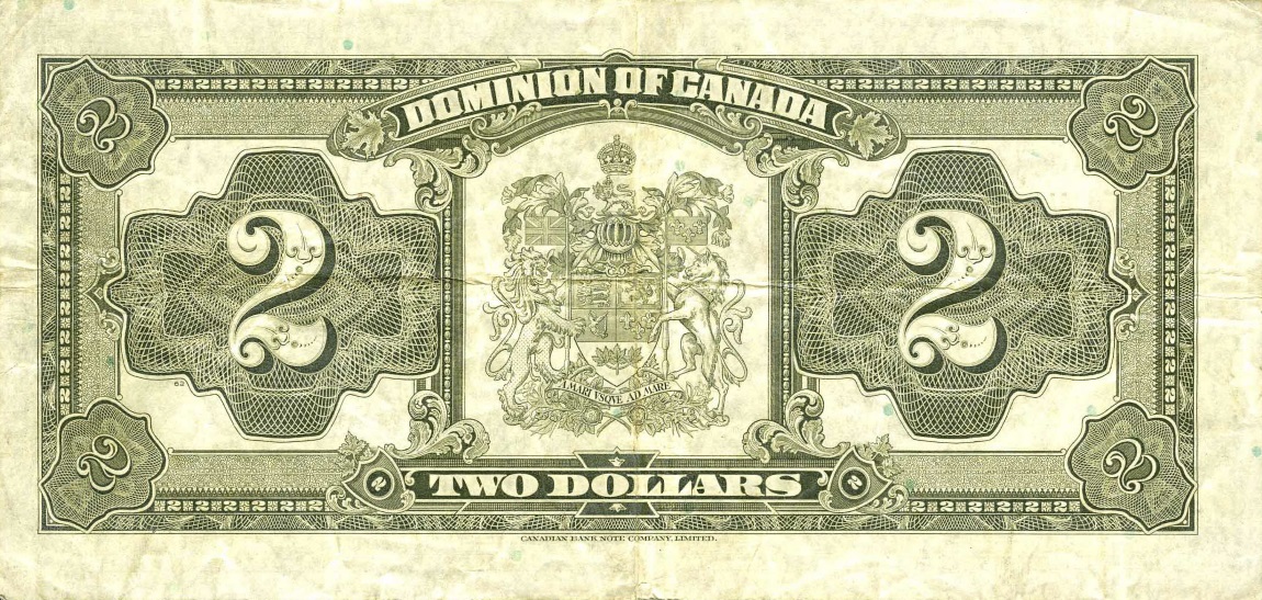 Back of Canada p34k: 2 Dollars from 1923