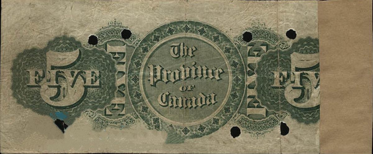 Back of Canada p3b: 5 Dollars from 1866