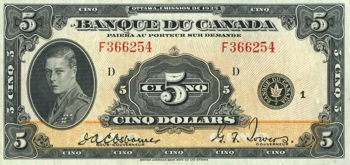 Front of Canada p43: 5 Dollars from 1935