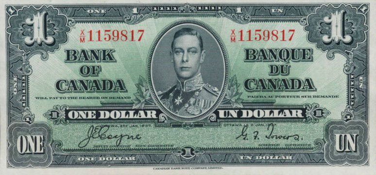 Front of Canada p58e: 1 Dollar from 1937