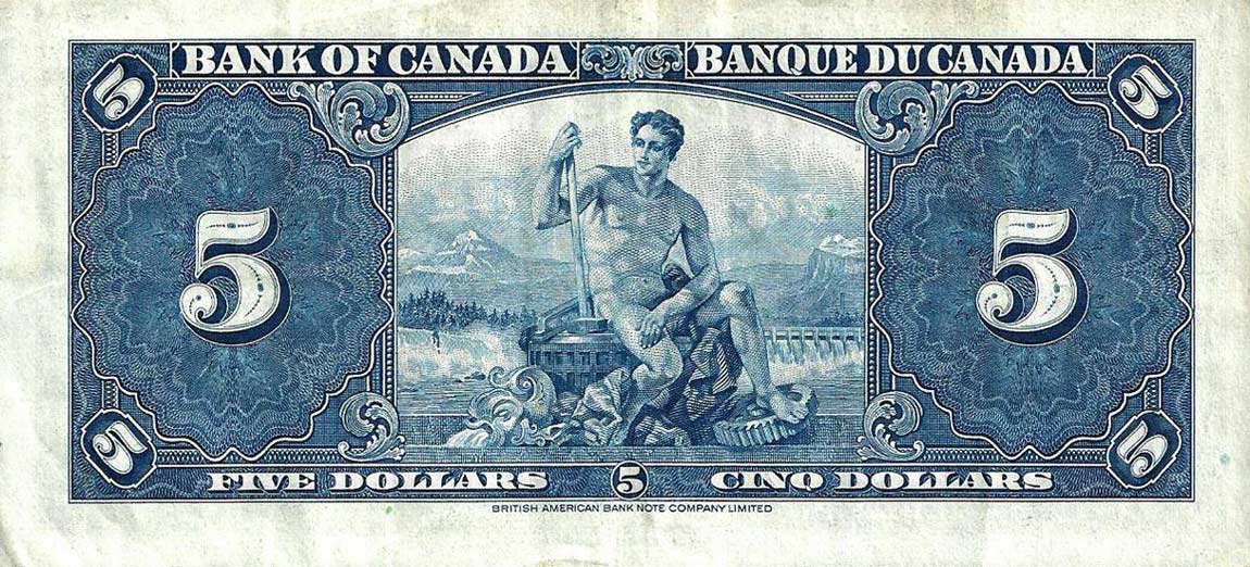 Back of Canada p60c: 5 Dollars from 1937