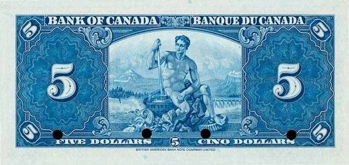 Back of Canada p60s: 5 Dollars from 1937