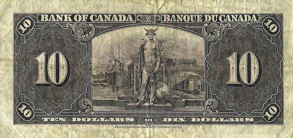 Back of Canada p61b: 10 Dollars from 1937
