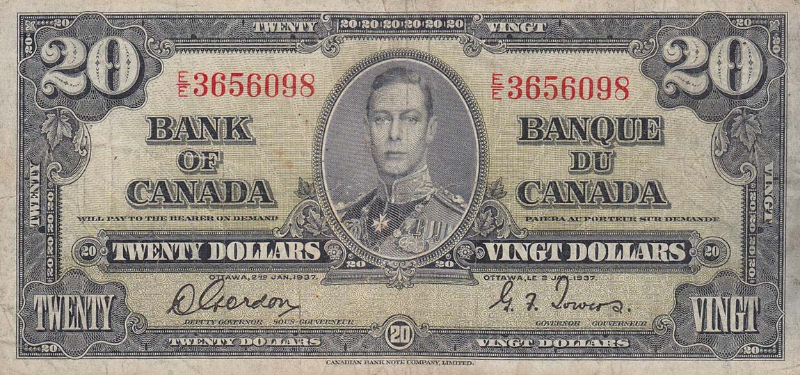 Front of Canada p62b: 20 Dollars from 1937