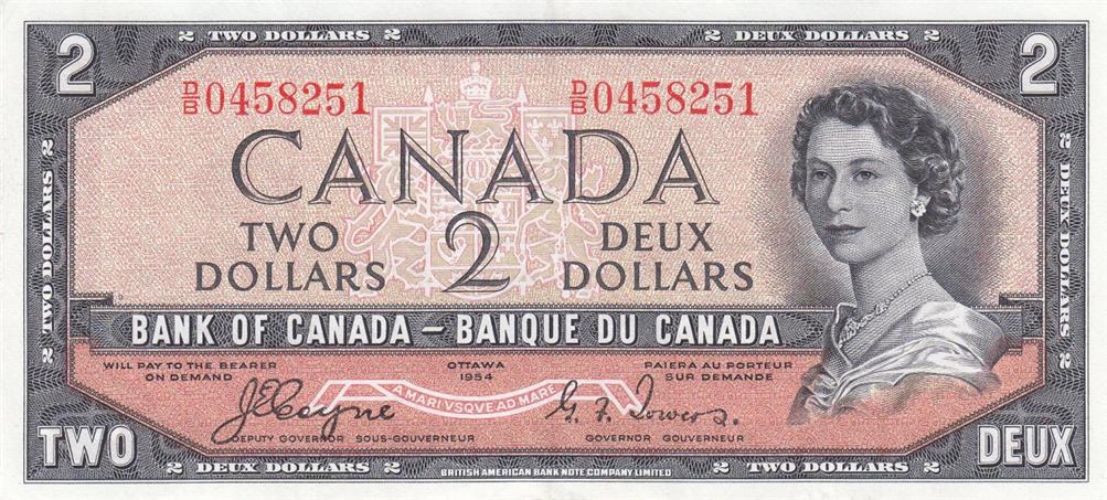 Front of Canada p67a: 2 Dollars from 1954