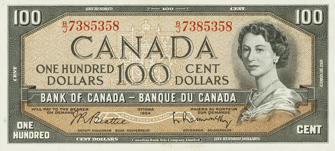 Front of Canada p82b: 100 Dollars from 1954