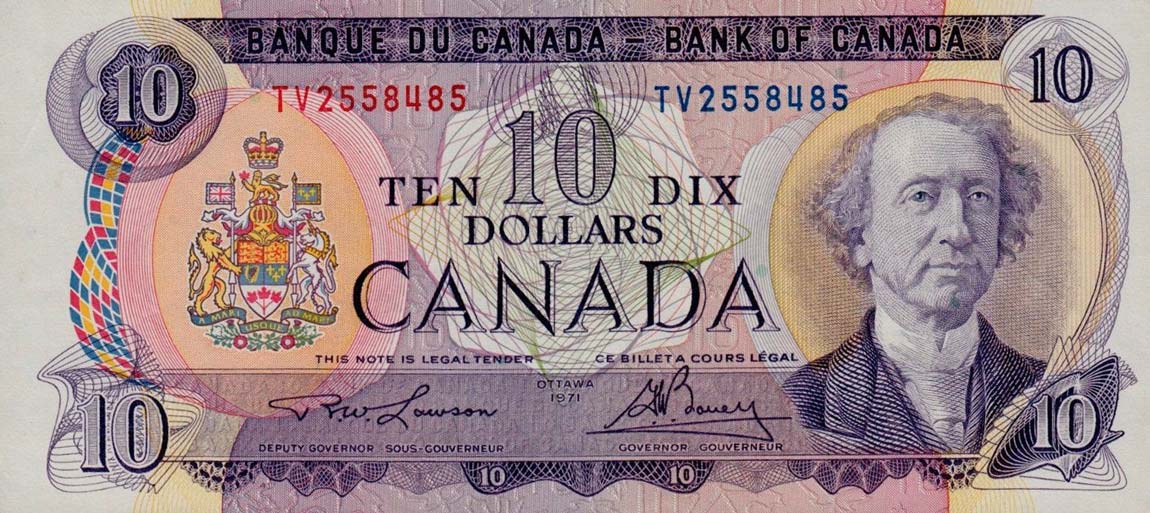 Front of Canada p88c: 10 Dollars from 1971
