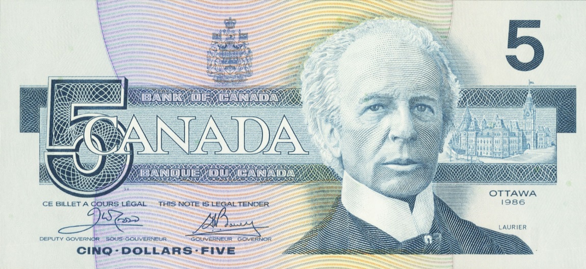 Front of Canada p95a1: 5 Dollars from 1986