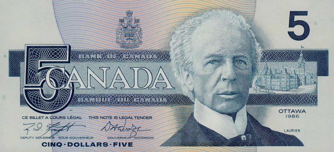 Front of Canada p95e: 5 Dollars from 1986