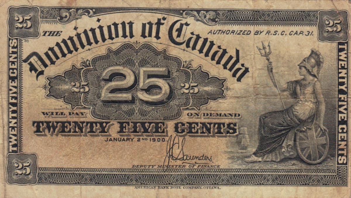 Front of Canada p9c: 25 Cents from 1900