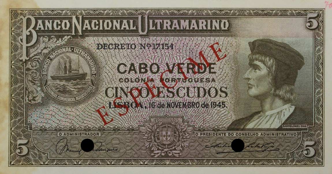 Front of Cape Verde p41s: 5 Escudos from 1945