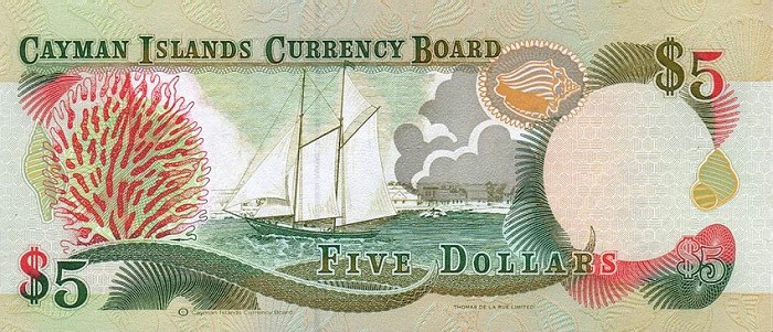 Back of Cayman Islands p17: 5 Dollars from 1996
