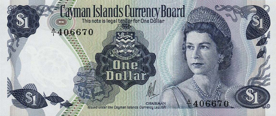 Front of Cayman Islands p1a: 1 Dollar from 1971