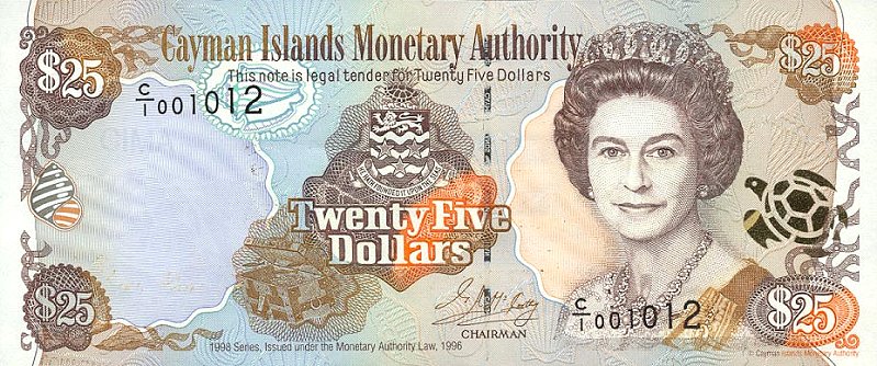 Front of Cayman Islands p24a: 25 Dollars from 1998