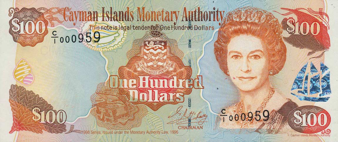 Front of Cayman Islands p25a: 100 Dollars from 1998