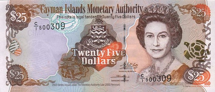 Front of Cayman Islands p31a: 25 Dollars from 2003