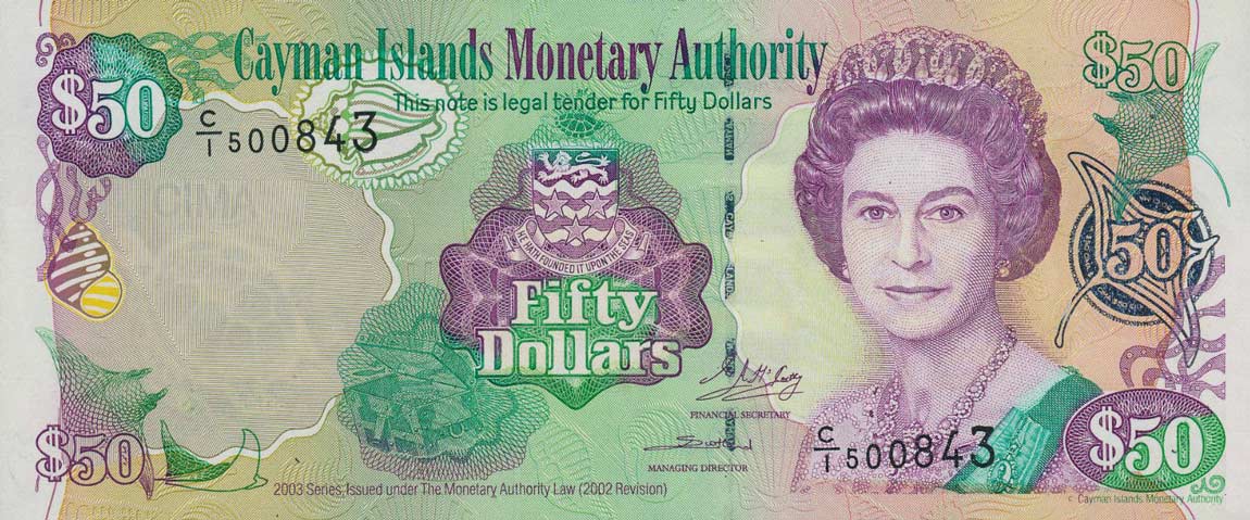 Front of Cayman Islands p32a: 50 Dollars from 2003