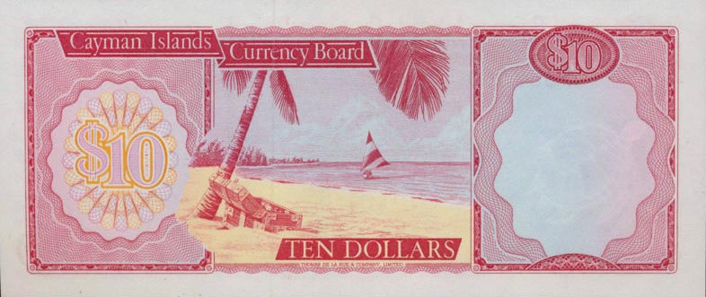 Back of Cayman Islands p3a: 10 Dollars from 1971