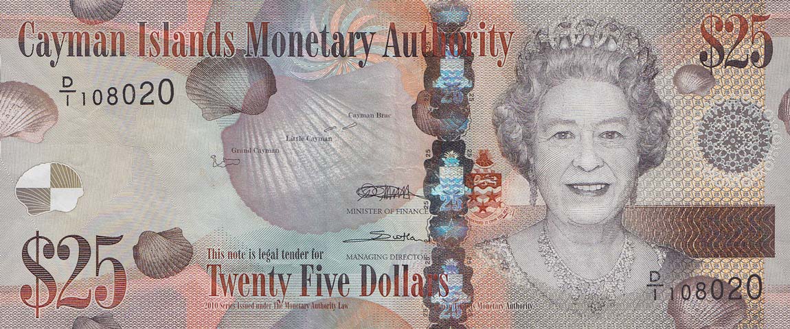 Front of Cayman Islands p41a: 25 Dollars from 2010