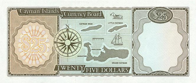 Back of Cayman Islands p4a: 25 Dollars from 1971