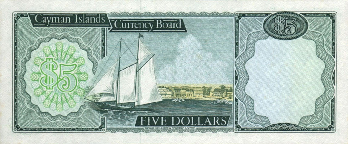 Back of Cayman Islands p6r: 5 Dollars from 1974