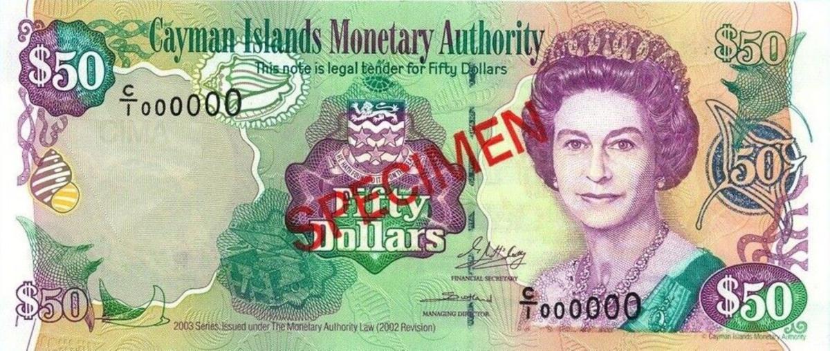 Front of Cayman Islands p32s: 50 Dollars from 2003