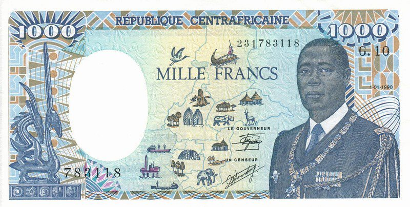 Front of Central African Republic p16: 1000 Francs from 1986