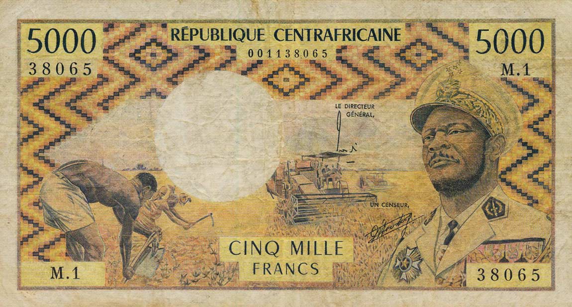 Front of Central African Republic p3a: 5000 Francs from 1974