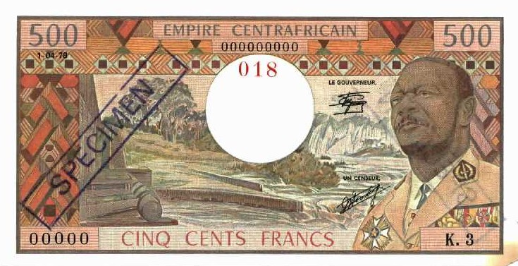 Front of Central African Republic p5: 500 Francs from 1978