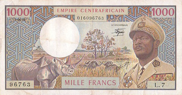 Front of Central African Republic p6: 1000 Francs from 1978