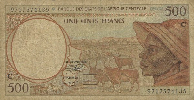 Front of Central African States p101Cd: 500 Francs from 1997