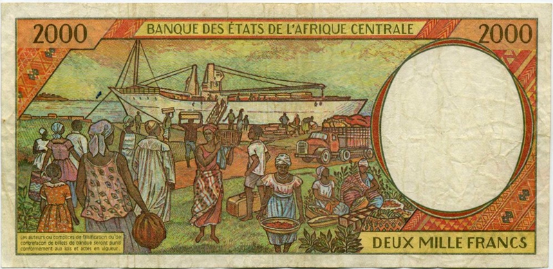 Back of Central African States p103Ca: 2000 Francs from 1993