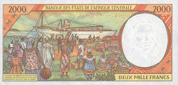 Back of Central African States p103Cb: 2000 Francs from 1994