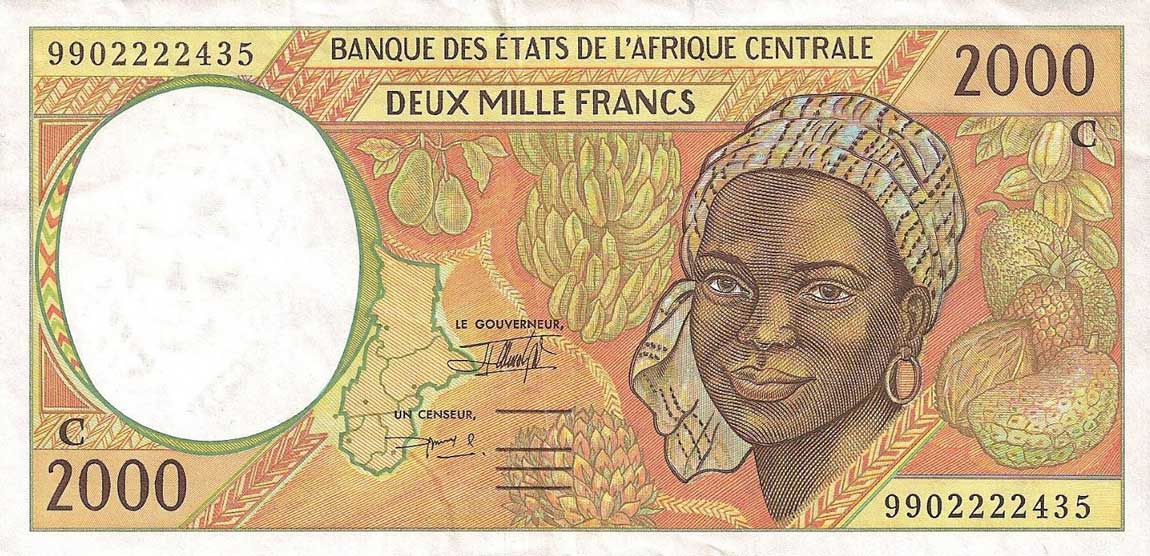 Front of Central African States p103Ce: 2000 Francs from 1998